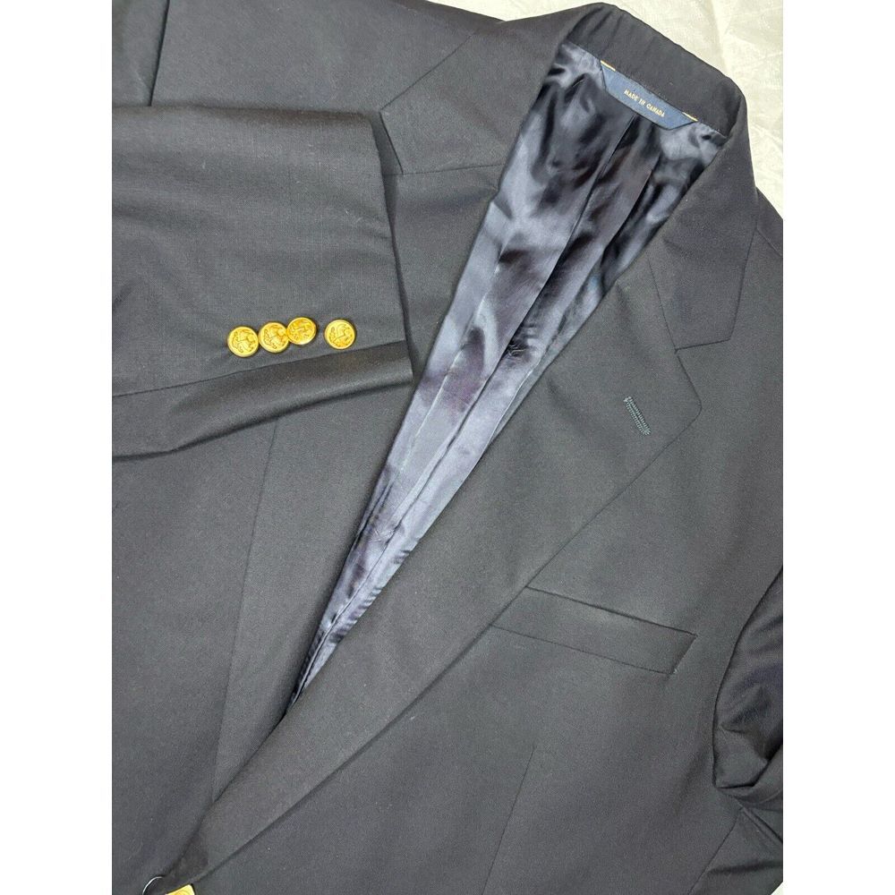 Brooks Brothers Madison 1818 Loro Piana Black 100%‎ Wool Blazer Gold Buttons 43R